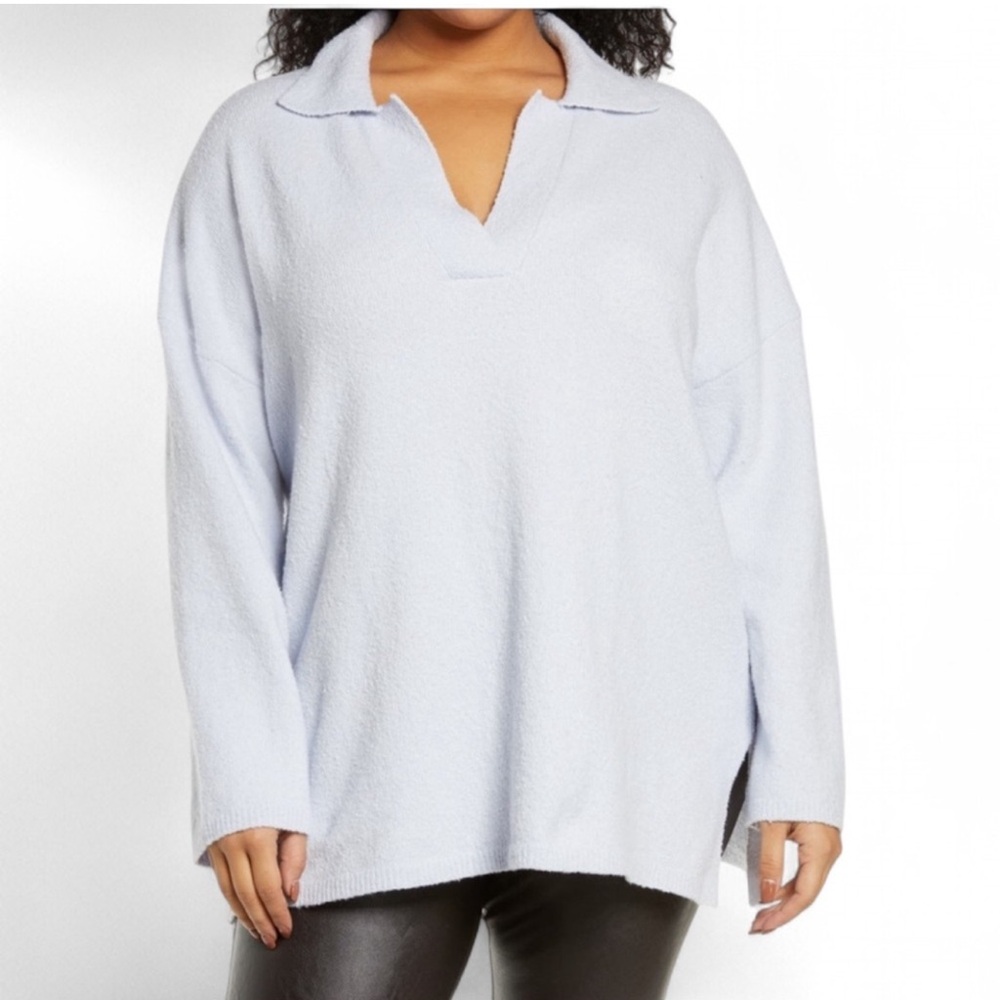 Open Edit Blue Ice Oversized Polo Sweater 1X